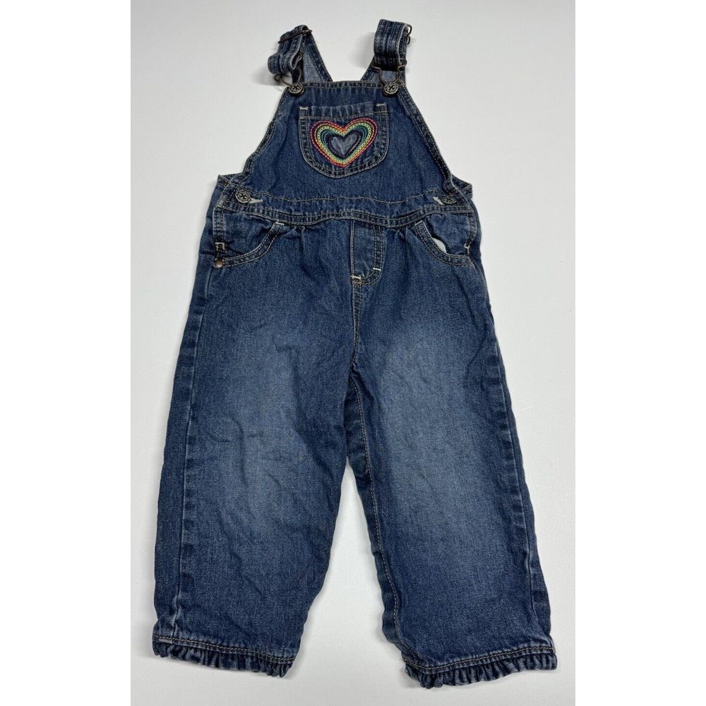 Oshkosh Bgosh Girls‎ Denim Overalls 18 Months Vestbak Embroidered Rainbow Heart